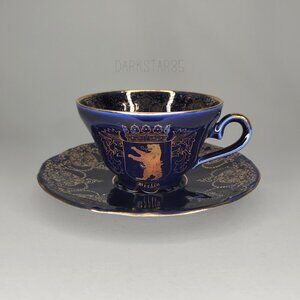 Vintage Schedel Bavaria Echt Cobalt Berlin Germany Souvenir Teacup and Saucer